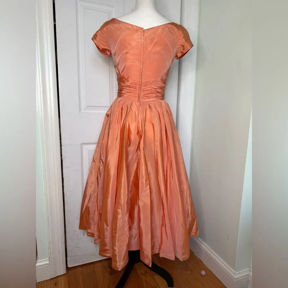 RARE 1950s Peach Colored Prom Fit and Flair High Glam Dress